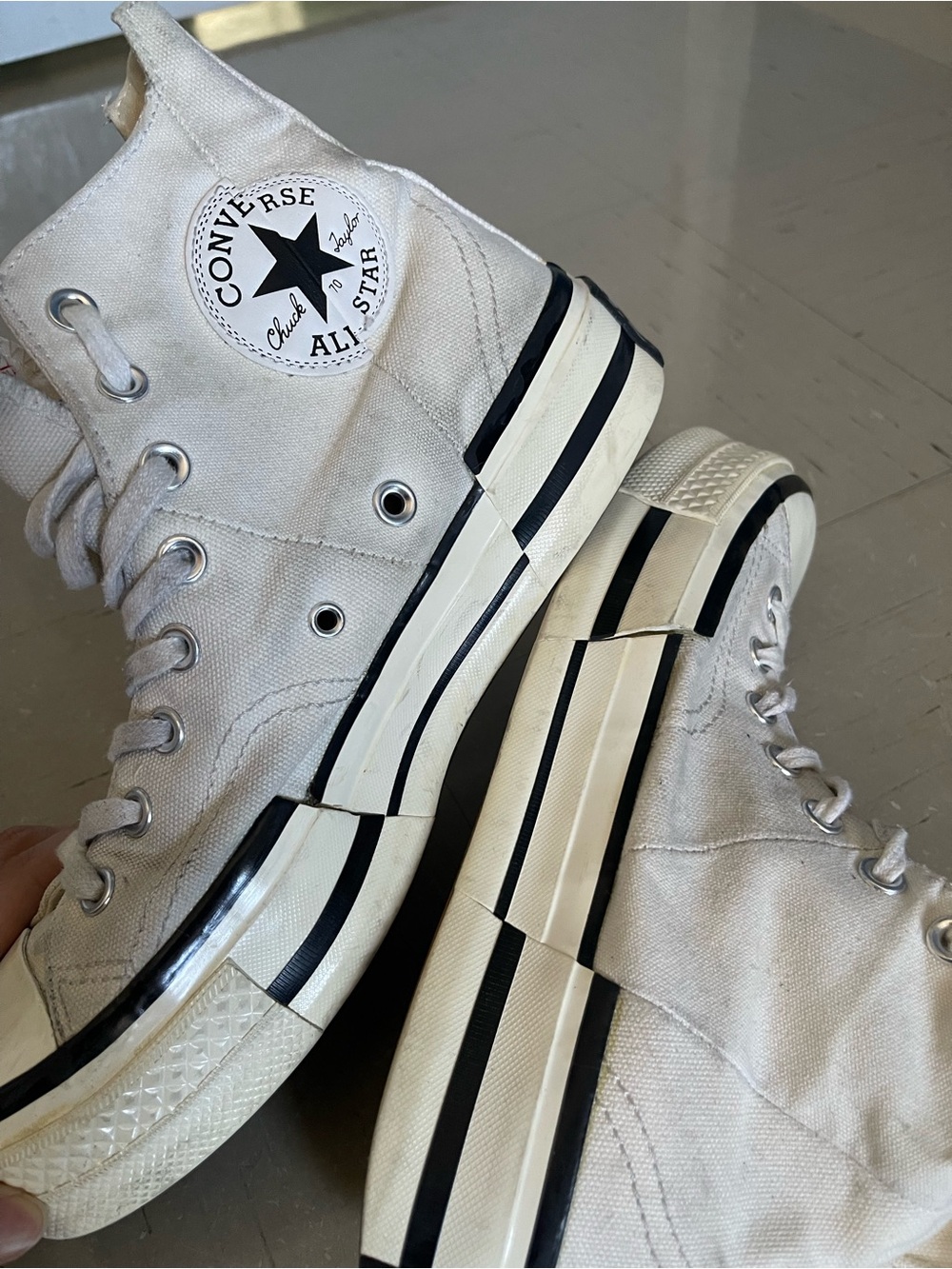 Converse White High Top Canvas Sneakers with Black Stripe size 10 women